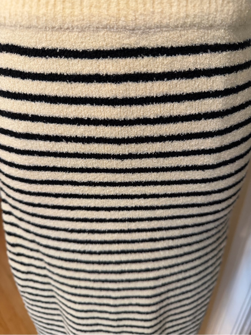 Cream and Black Striped Knit Midi Skirt - Classic Women's Skirt - Picture 6 of 7